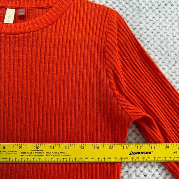 Pilcro Anthropologie Top Womens M Orange Rib Knit Stretch Crew Neck Long Sleeve - Picture 8 of 10
